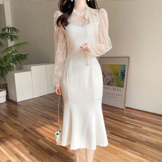 Lace-yoke Midi Mermaid Dress