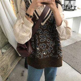 Animal Print Knit Vest As Shown In Figure - One Size