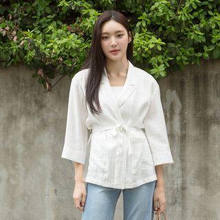 3/4-sleeve Stripe Robe Blazer White - One Size