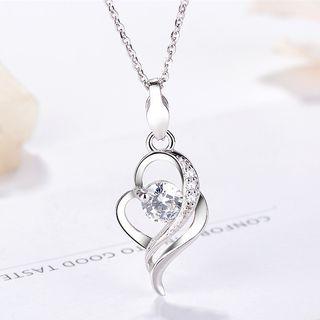 925 Sterling Silver Rhinestone Pendant Necklace Excluding Chain - Silver - One Size