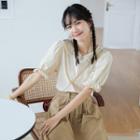 Two Tone Plaid Oversize Blouse Almond - One Size