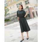 Crew-neck Shirring Sleeve Midi Dress
