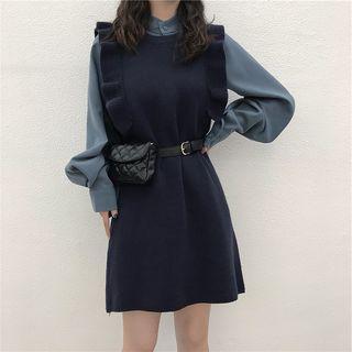 Set: Lantern-sleeve Shirt + Sleeveless Knit Dress