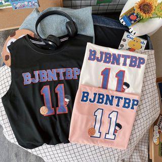 Sleeveless Printed Baseball Tank Top