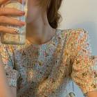 Short-sleeve Floral Print Top Light Orange Floral - White - One Size