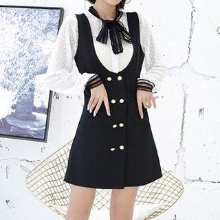 Set: Shirt + Double Breasted Pinafore Mini Dress