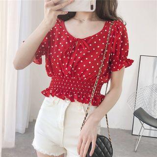 Tie-neckline Dotted Crop Blouse