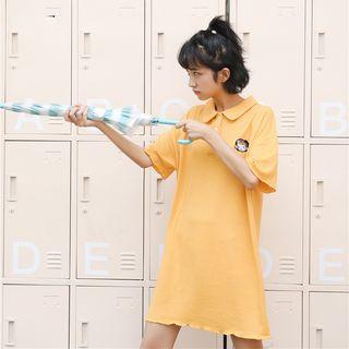Elbow-sleeve Applique Mini Polo Dress