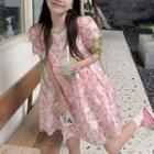 Short-sleeve Floral Smock Dress Pink - One Size