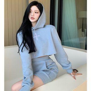 Loose-fit Crop Hoodie / High-waist Mini Skirt