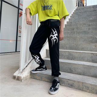 Couple Matching Printed Sweatpants Black - One Size