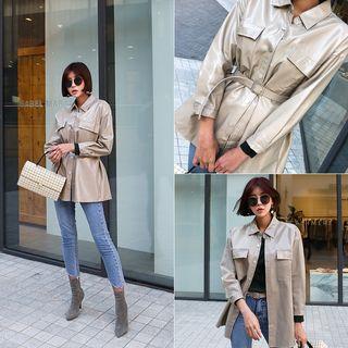 Single-breasted Faux-leather Jacket With Belt