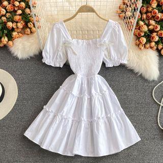 Puff Sleeve Smocked Tiered Dress