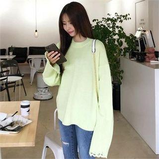 Distressed Sleeve Knit Top