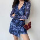 Cross V-neck Lace-up Tie-dye Dress