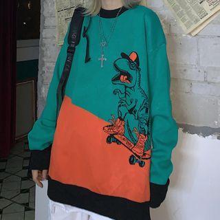 Dinosaur Print Color Block Sweater
