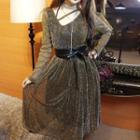 Strap Detail Long-sleeve A-line Dress With Belt