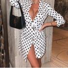 Deep V-neck Polka Dot Blazer Dress