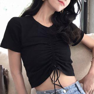 Drawstring Cropped Short Sleeve T-shirt