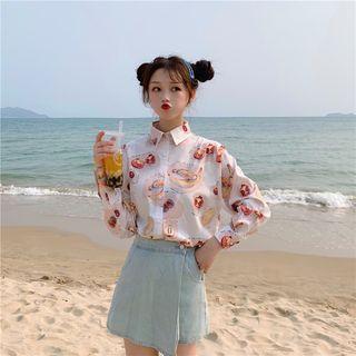Fruit Printed Long-sleeve Shirt As Shown In Figure - One Size