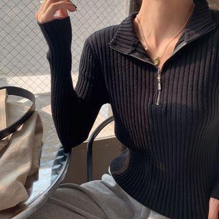 Long Sleeve Half-zip Ribbed Knit Top