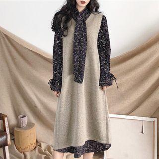 Long-sleeve Midi A-line Chiffon Dress / Midi Pinafore Dress