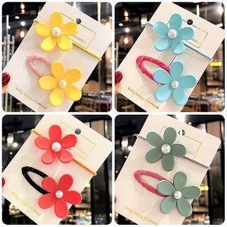 Set: Faux Pearl Flower Hair Tie / Hair Clip