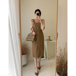 Woolen Pinafore Dress With Sash
