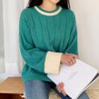 Piped Wide-sleeve Cable-knit Sweater