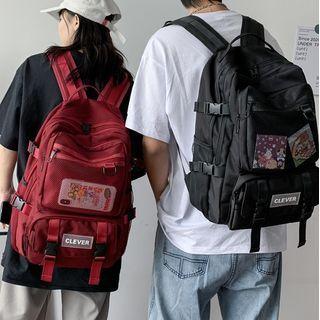 Mesh Panel Buckled Zip Nylon Backpack