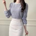 Puff-sleeve Napped Lace Blouse