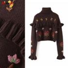 Floral Embroidered Ruffle Sweater