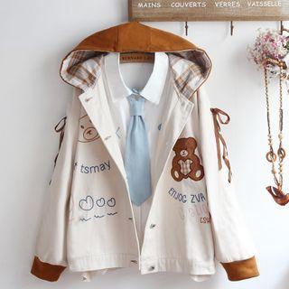 Cartoon Print Hooded Zip Jacket / Shirt / Set