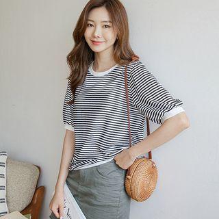 Puff-sleeve Stripe Ringer T-shirt