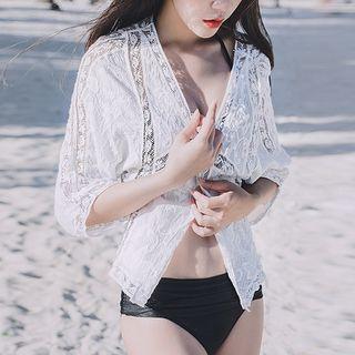 Open-front Lace Coverup Top White - One Size