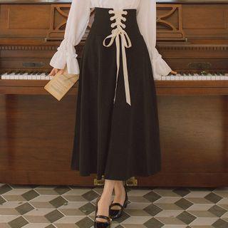 Lace Up Midi A-line Skirt