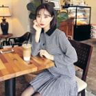 Pleats-hem Houndstooth Mini Dress