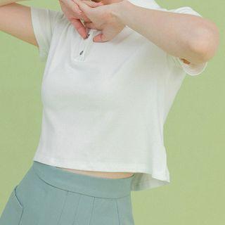Plain Short-sleeve Cropped Polo Shirt