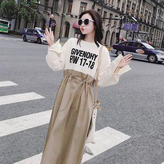 Flare-sleeve Lettering Midi Dress