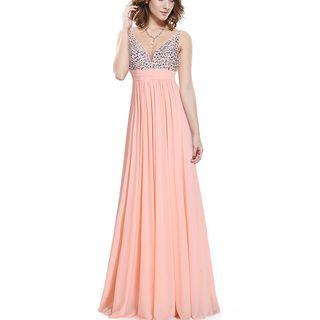 Rhinestone Sleeveless Evening Gown