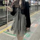 Spaghetti Strap Gingham A-line Dress / Cardigan