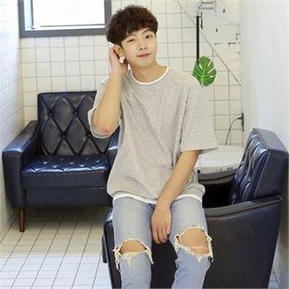 Contrast-edge Short-sleeve Sweatshirt
