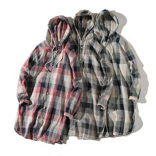 Couple Matching Plaid Hooded Long Jacket