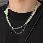 Gemstone Bead Stainless Steel Necklace Mint Green Gemstone Bead - Silver - One Size