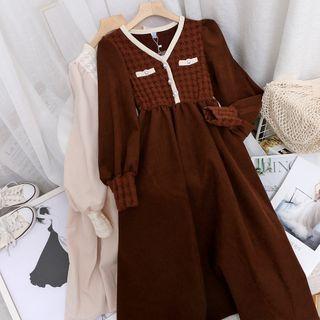 Color-block Plaid A-line Dress