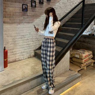 Cropped Cardigan / Drawstring Wide-leg Pants