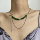 Gemstone Necklace Green Gemstone - Silver - One Size