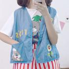 Applique Vest / Short-sleeve Printed T-shirt / Striped Shorts
