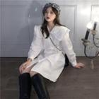 Long-sleeve Frill Trim Wide Collar A-line Shirtdress