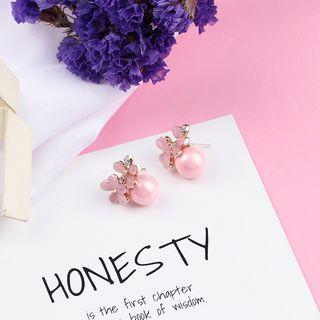 Rhinestone Flower & Bead Earring As Shown In Figure - One Size